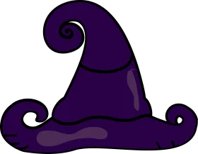 Mystical Deep Purple Witch Hat Clipart with Whimsical Curled Edges and Shadowy Contours