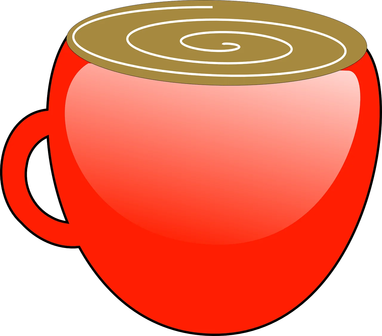 Steaming Hot Chocolate Clipart with Swirling Cream in Bright Red Ceramic Mug
