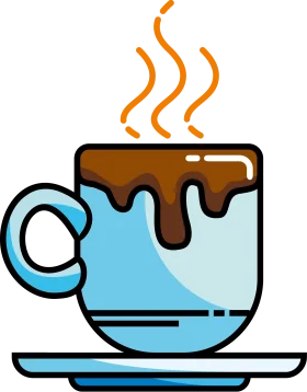 Steaming Hot Chocolate Clipart with Whimsical Blue Mug and Chocolate Overflow
