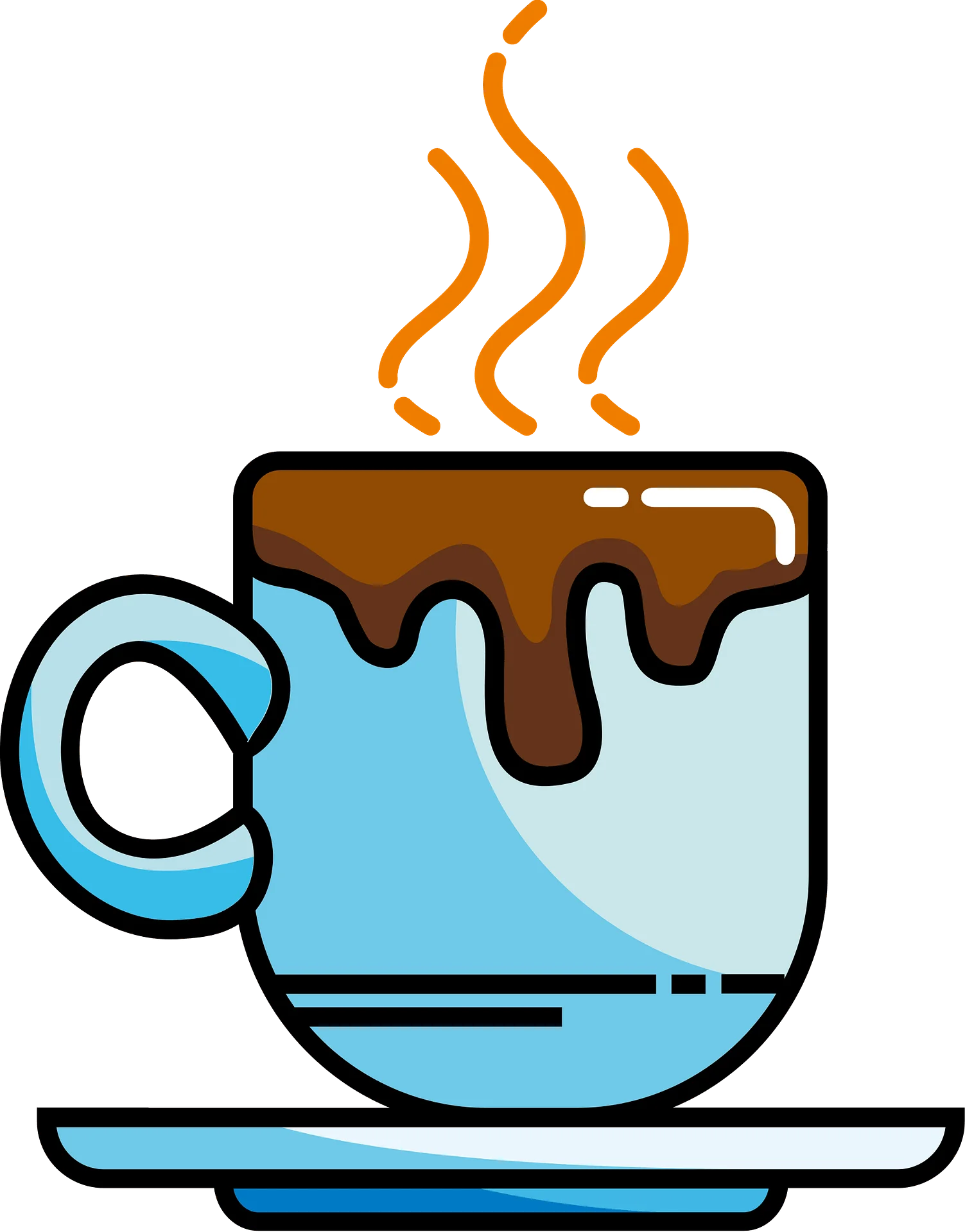 Steaming Hot Chocolate Clipart with Whimsical Blue Mug and Chocolate Overflow