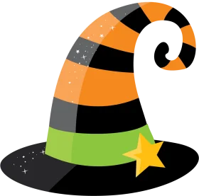 Whimsical Halloween Witch Hat Clipart with Playful Color Blocks and Star