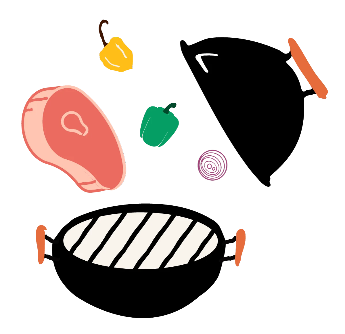 BBQ Grill Essentials Clipart: Sizzling Ingredients and Cooking Gear Illustration