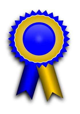 Blue and Gold Award Ribbon Clipart with Radiant Starburst Design