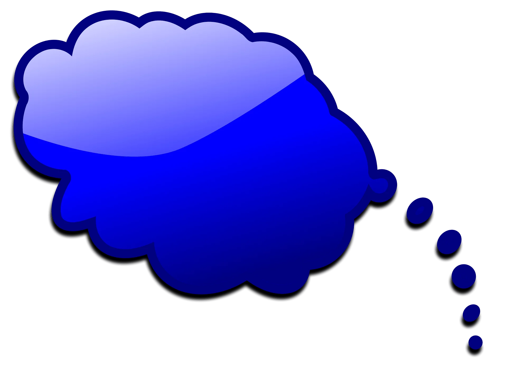 Blue Glossy Thought Bubble Clipart with Gradient Shading and Trailing Dots
