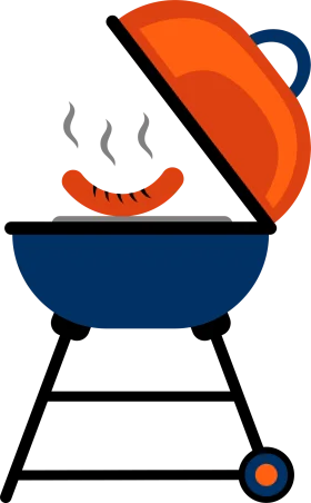 Charcoal Grill Clipart Illustration with Sizzling Hot Dog on Barbecue