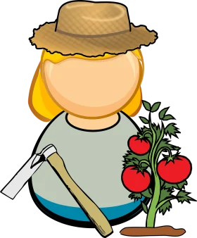 Charming Agricultural Worker Clipart with Straw Hat and Tomato Plant