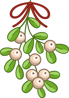 Charming Hand-Drawn Mistletoe Clipart with Red Ribbon and Festive Green Leaves