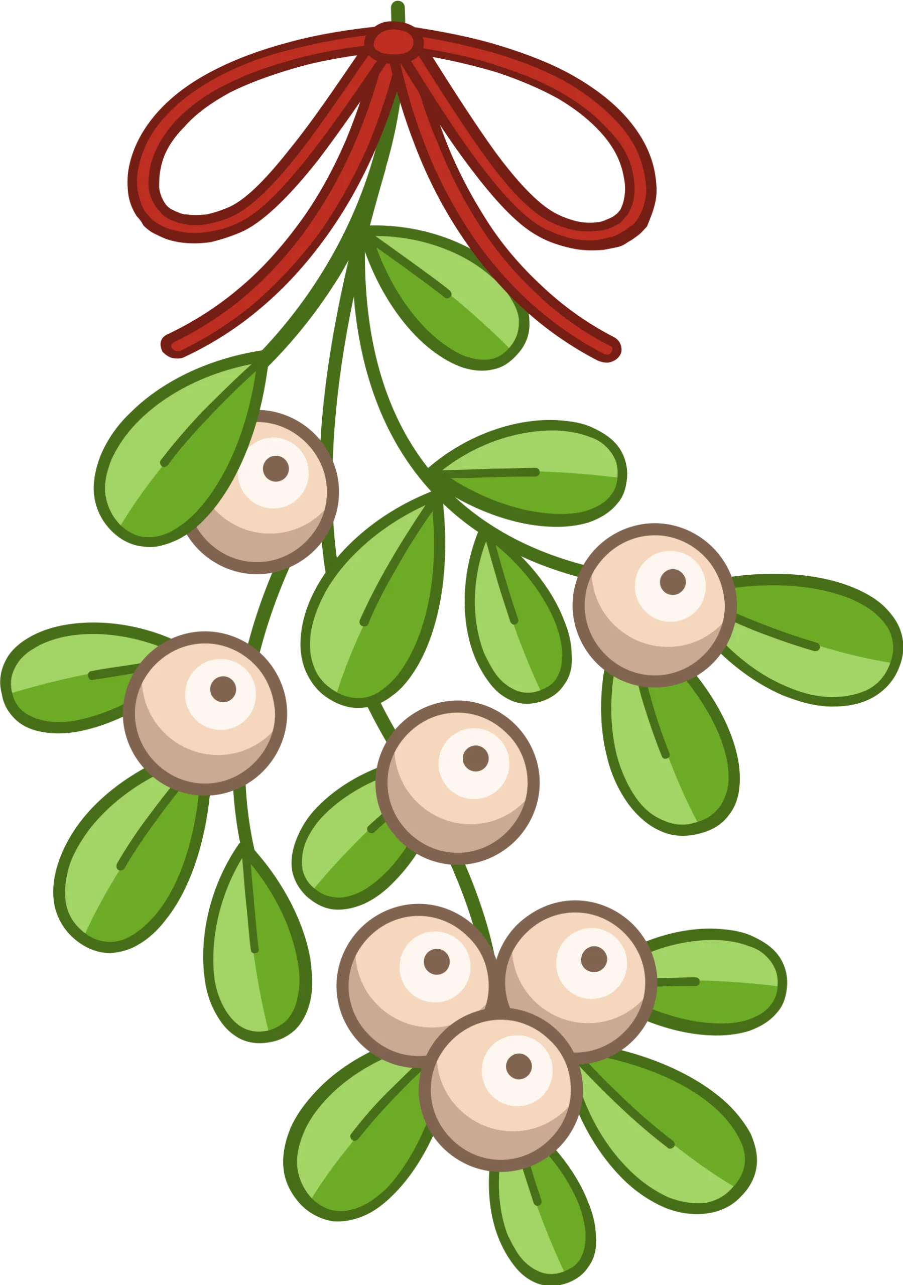 Charming Hand-Drawn Mistletoe Clipart with Red Ribbon and Festive Green Leaves