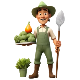 Cheerful Cartoon Farmer Clipart Showcasing Fresh Harvest and Gardening Tools