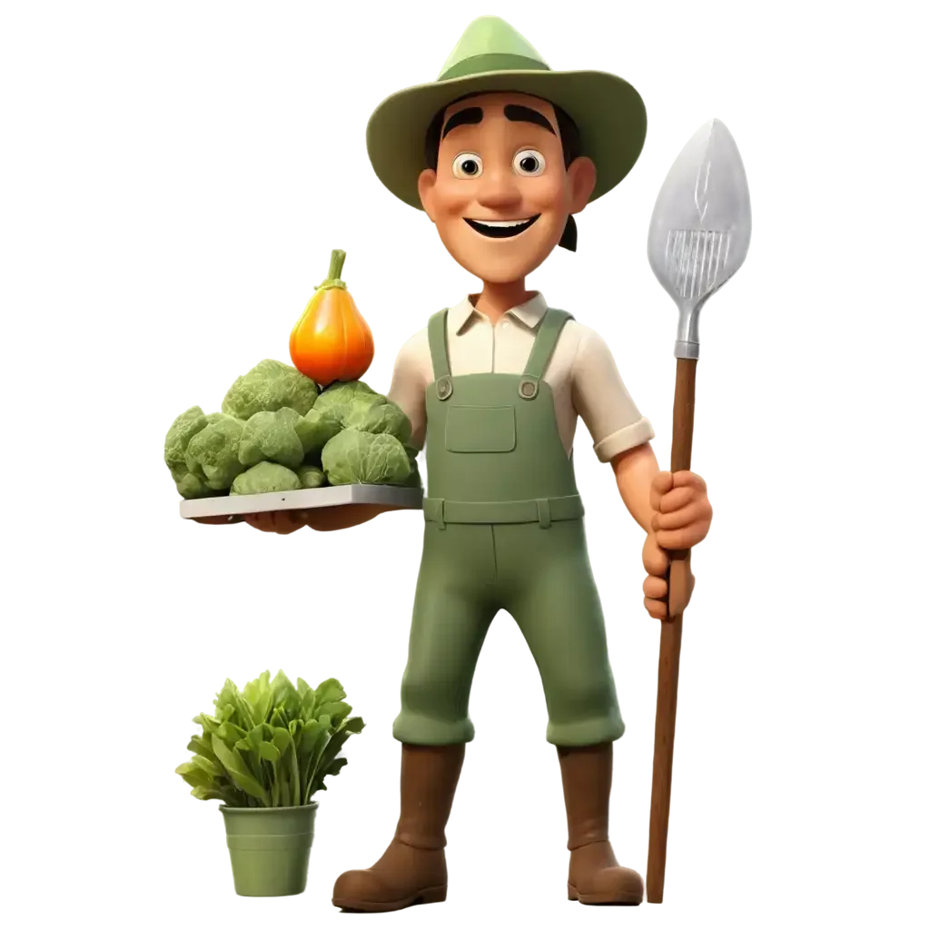 Cheerful Cartoon Farmer Clipart Showcasing Fresh Harvest and Gardening Tools