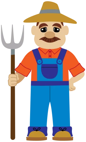 Cheerful Cartoon Farmer Clipart with Pitchfork and Traditional Farming Attire