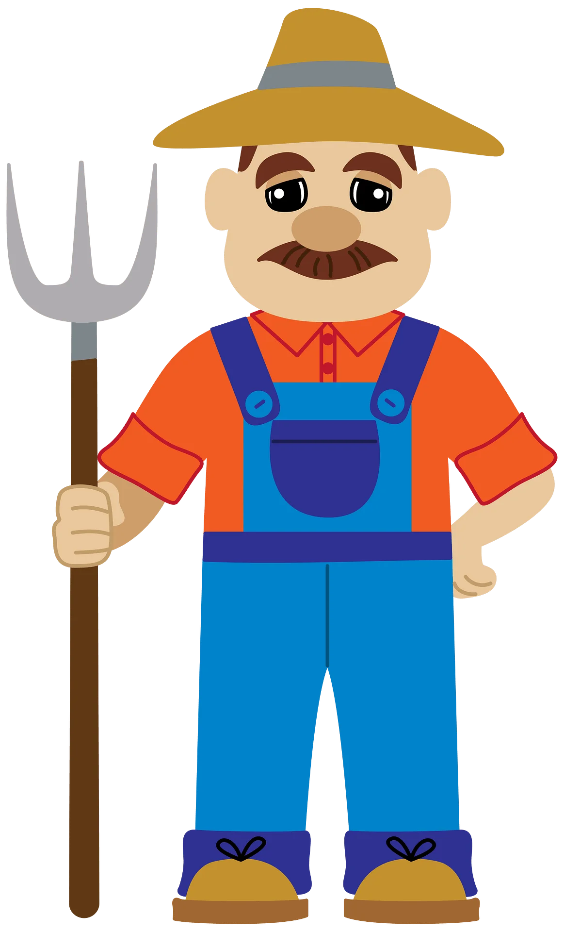 Cheerful Cartoon Farmer Clipart with Pitchfork and Traditional Farming Attire