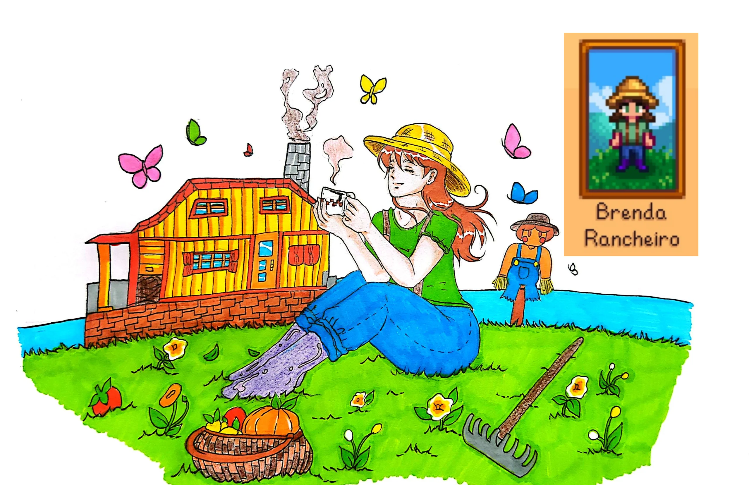 Cheerful Farming Scene Clipart: A Delightful Countryside Illustration with Playful Elements