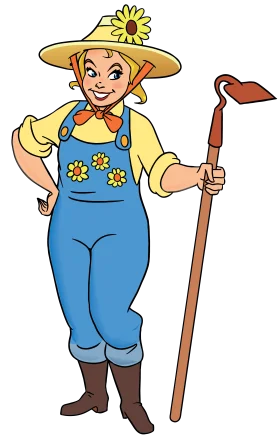 Cheerful Female Farmer in Sunflower-Themed Overalls Clipart Illustration