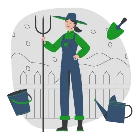 Cheerful Gardener Clipart Illustration Showcasing Agricultural Tools and Passion