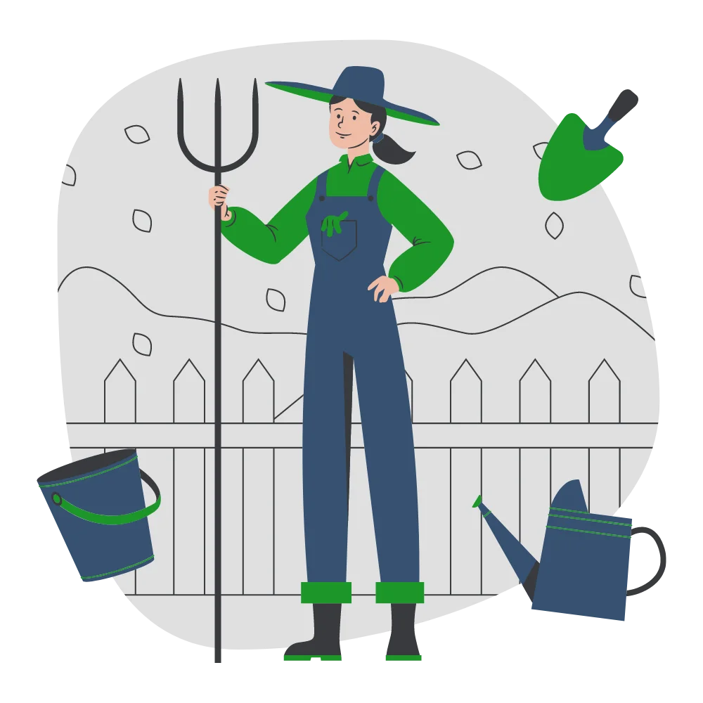 Cheerful Gardener Clipart Illustration Showcasing Agricultural Tools and Passion