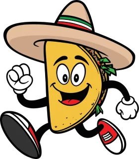 Cheerful Taco Mascot Wearing Sombrero Celebrating Cinco de Mayo Festive Clipart