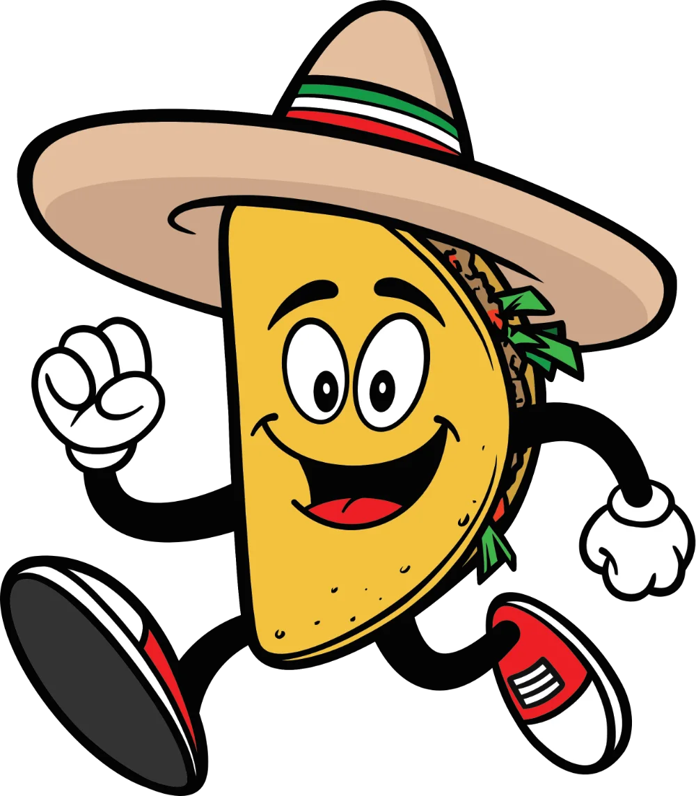 Cheerful Taco Mascot Wearing Sombrero Celebrating Cinco de Mayo Festive Clipart