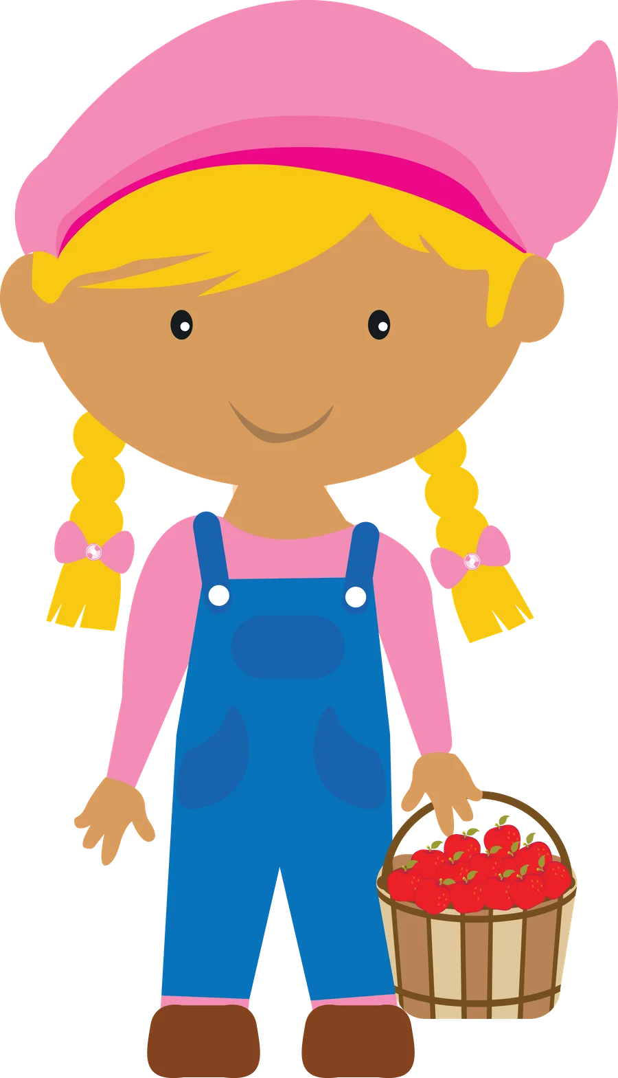 Cheerful Young Farmer Girl Clipart with Strawberry Harvest Basket