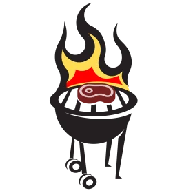 Classic Barbecue Grill Clipart: Sizzling Flames and Juicy Steak Illustration