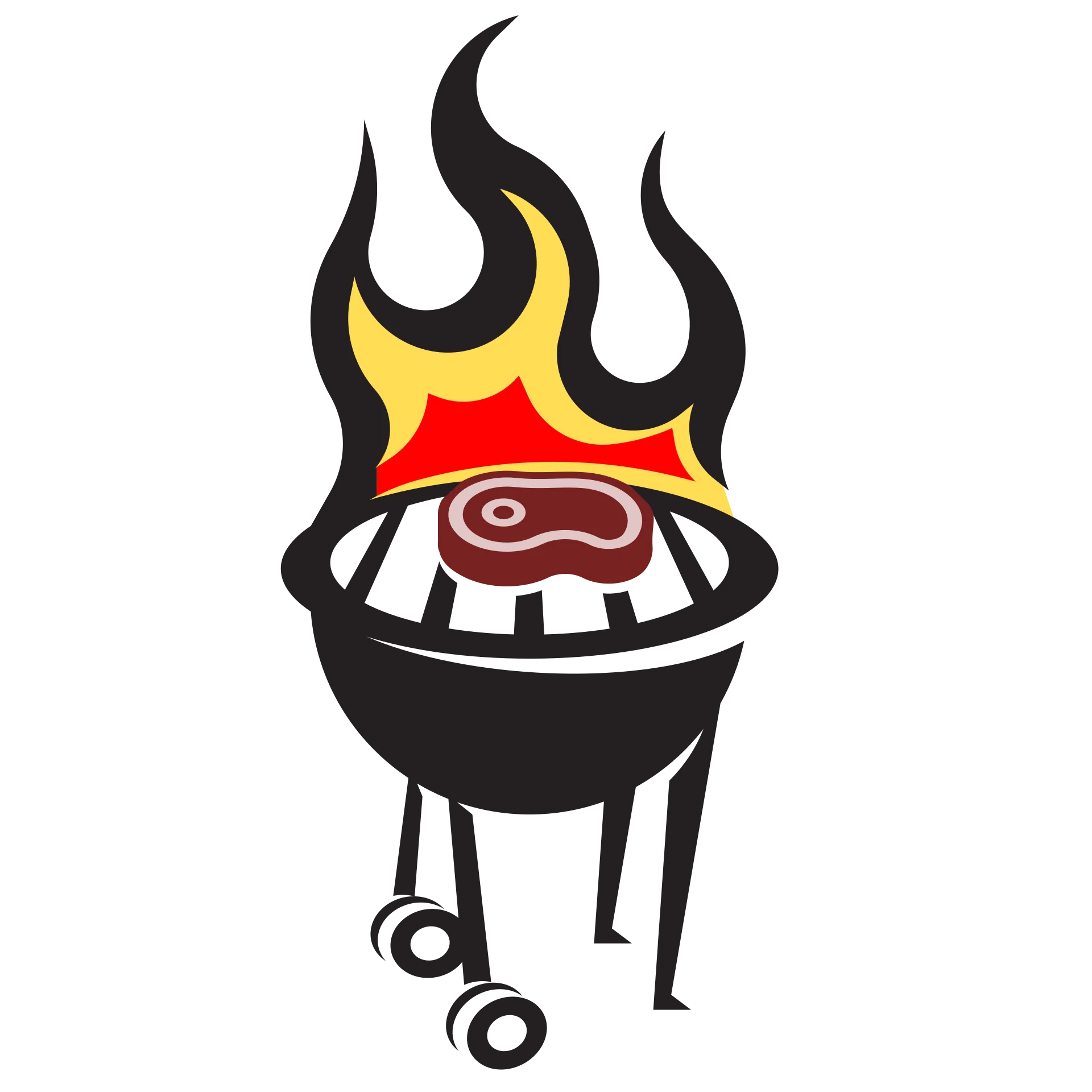 Classic Barbecue Grill Clipart: Sizzling Flames and Juicy Steak Illustration