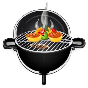 Classic Charcoal Kettle Grill Clipart with Sizzling Grilled Peppers and Vegetables