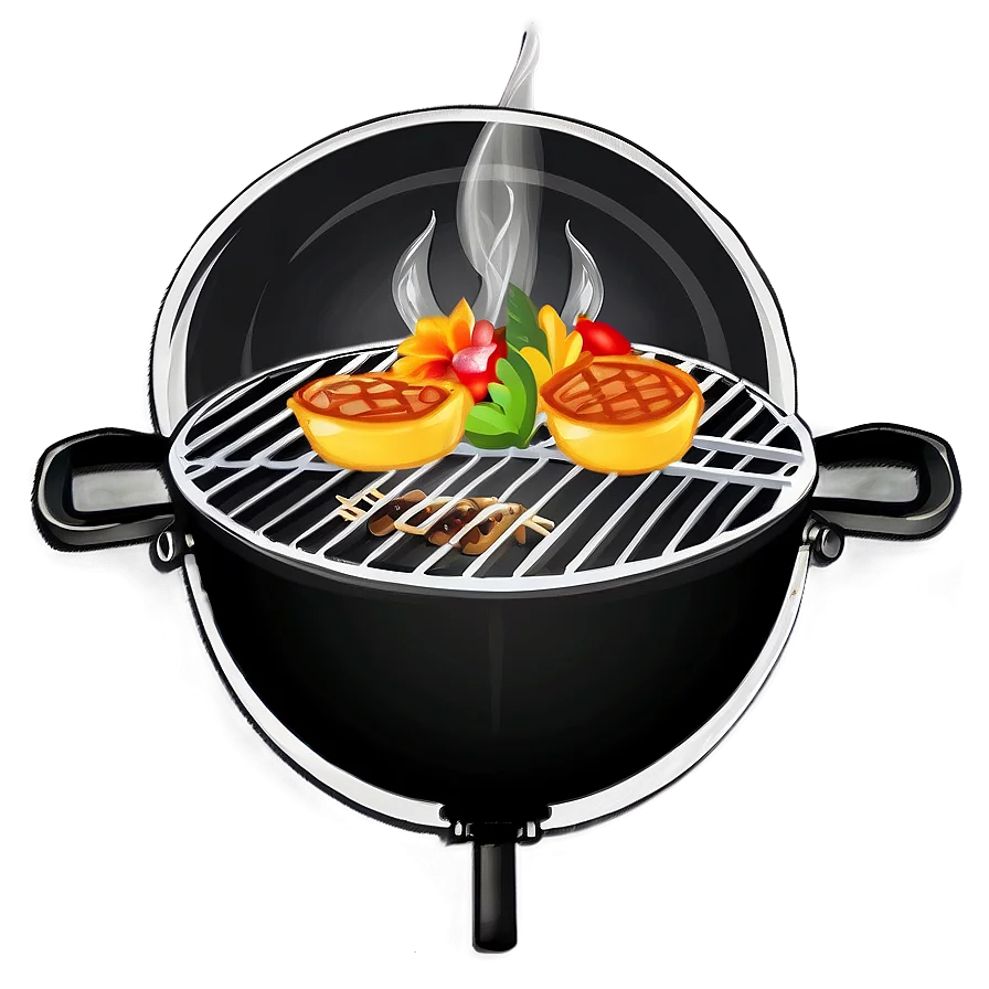 Classic Charcoal Kettle Grill Clipart with Sizzling Grilled Peppers and Vegetables