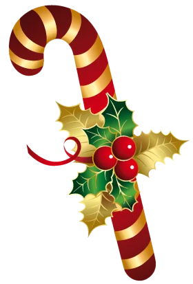 Classic Christmas Candy Cane with Holly and Mistletoe Festive Clipart Design