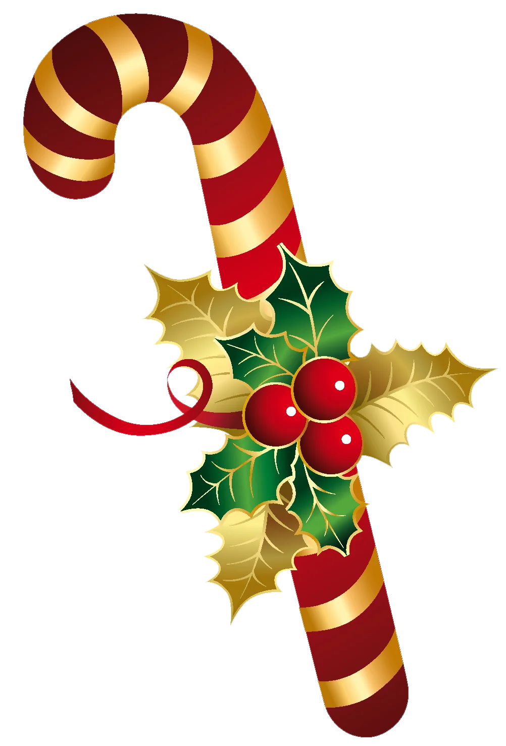 Classic Christmas Candy Cane with Holly and Mistletoe Festive Clipart Design