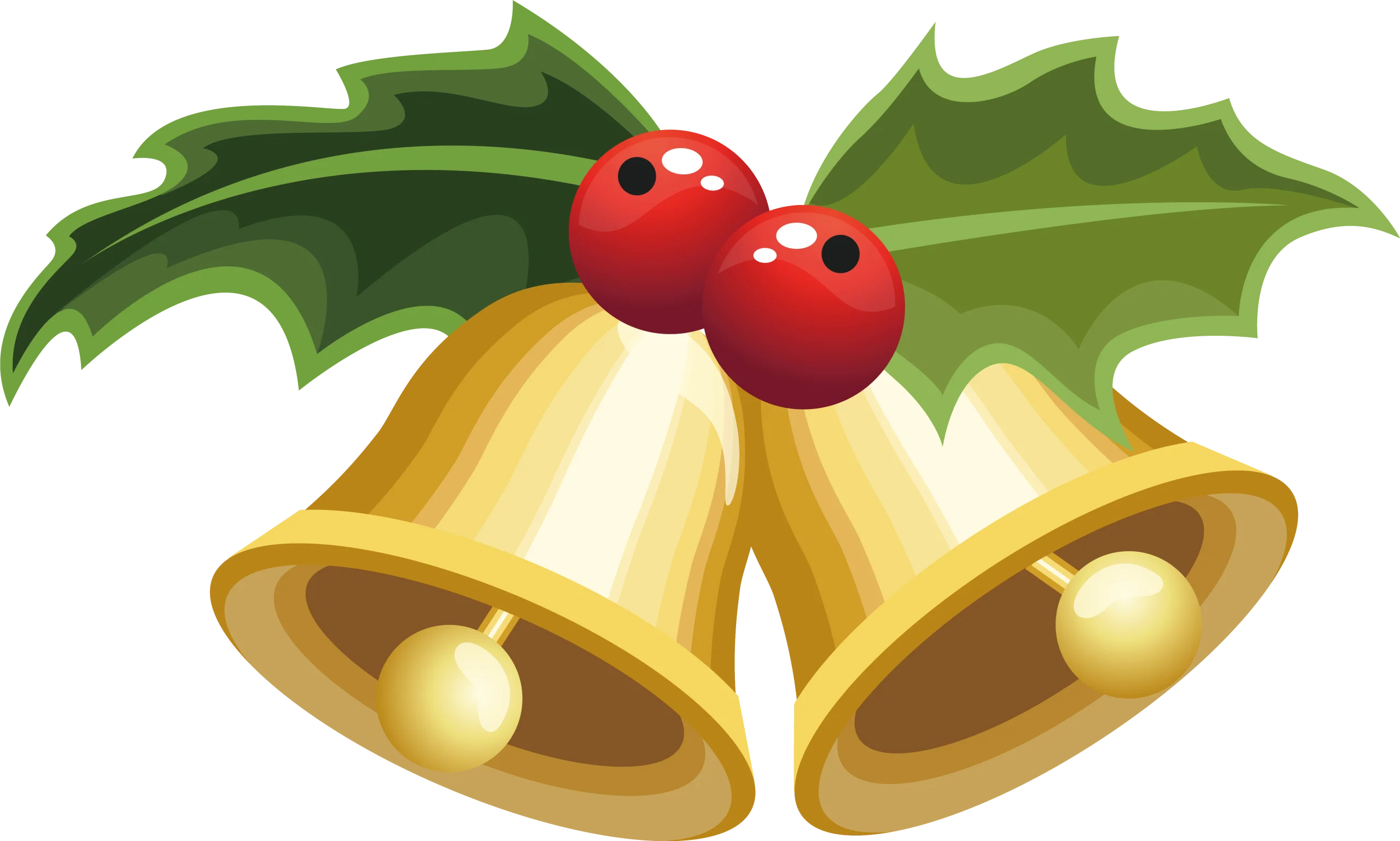 Classic Christmas Holly and Golden Bells Festive Holiday Clipart Design
