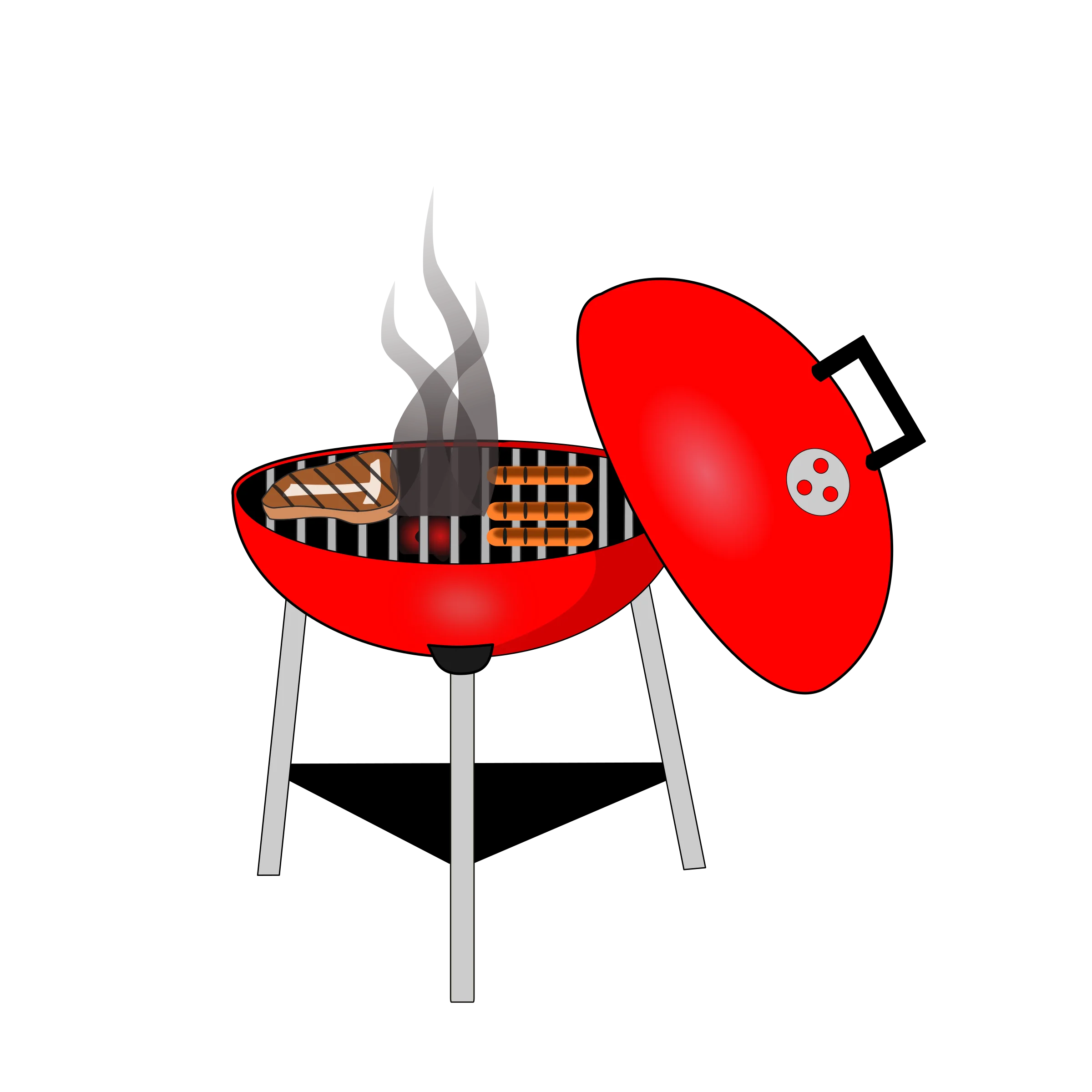 Classic Red Kettle Charcoal Grill Clipart - Outdoor Barbecue Cooking Illustration