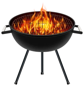 Classic Round Charcoal BBQ Grill Clipart with Intense Flame Illustration