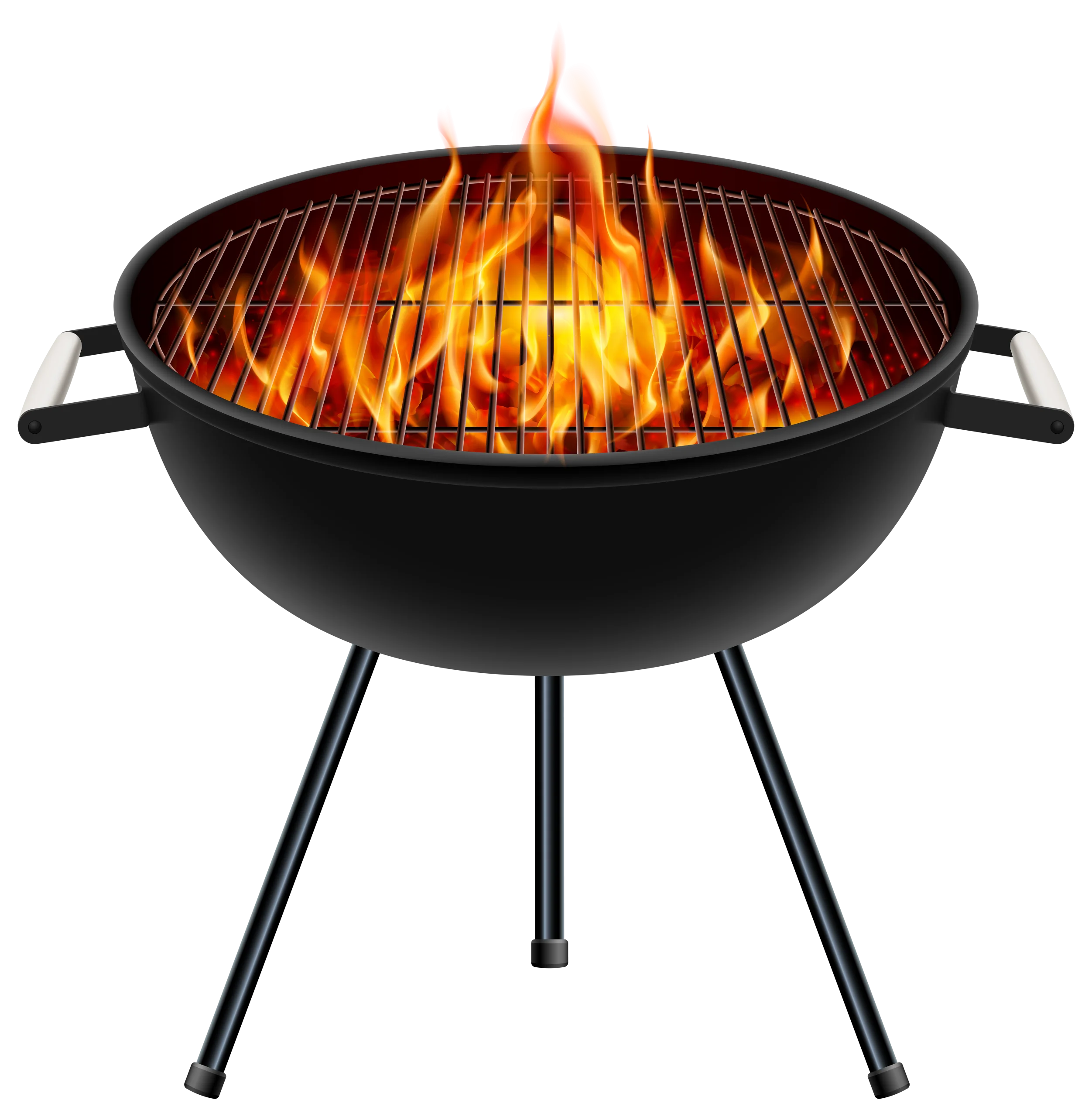 Classic Round Charcoal BBQ Grill Clipart with Intense Flame Illustration
