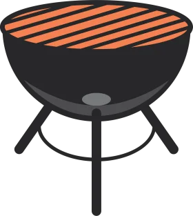 Classic Round Charcoal Grill Clipart Design with Bold Orange Grate