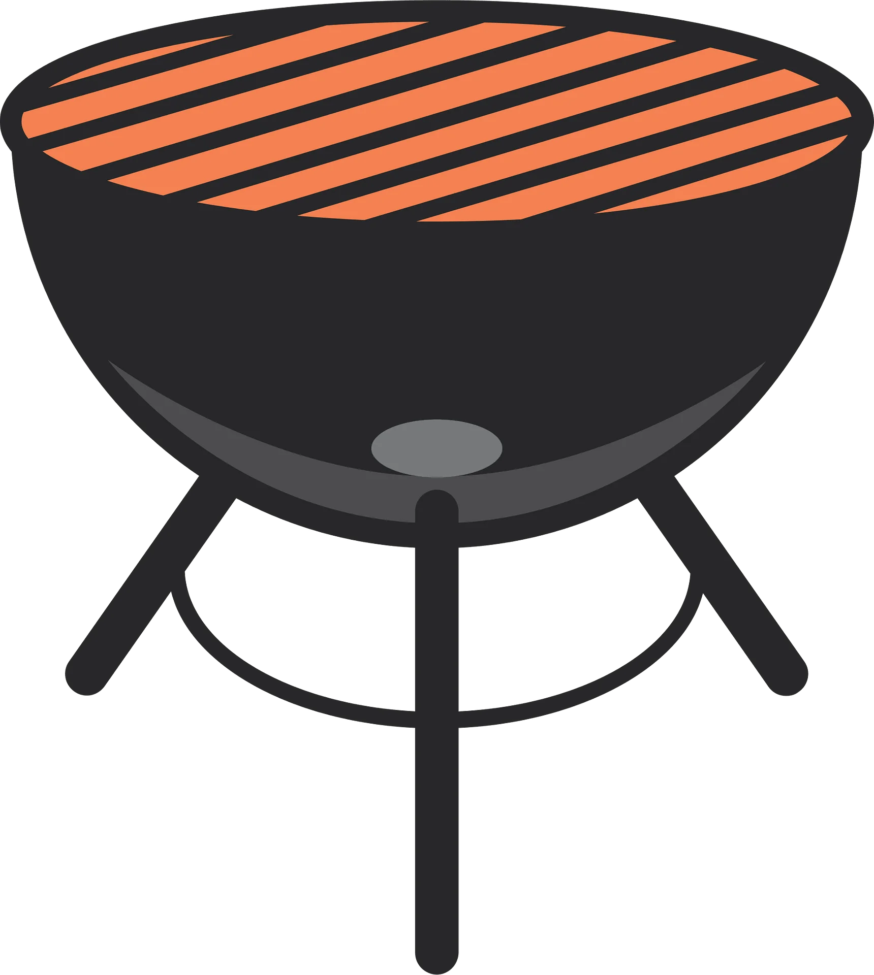 Classic Round Charcoal Grill Clipart Design with Bold Orange Grate