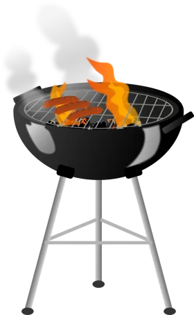 Classic Round Charcoal Grill Clipart with Burning Flames on Outdoor Cooking Stand