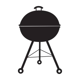 Classic Round Kettle Barbecue Grill Clipart Black and White Silhouette Design
