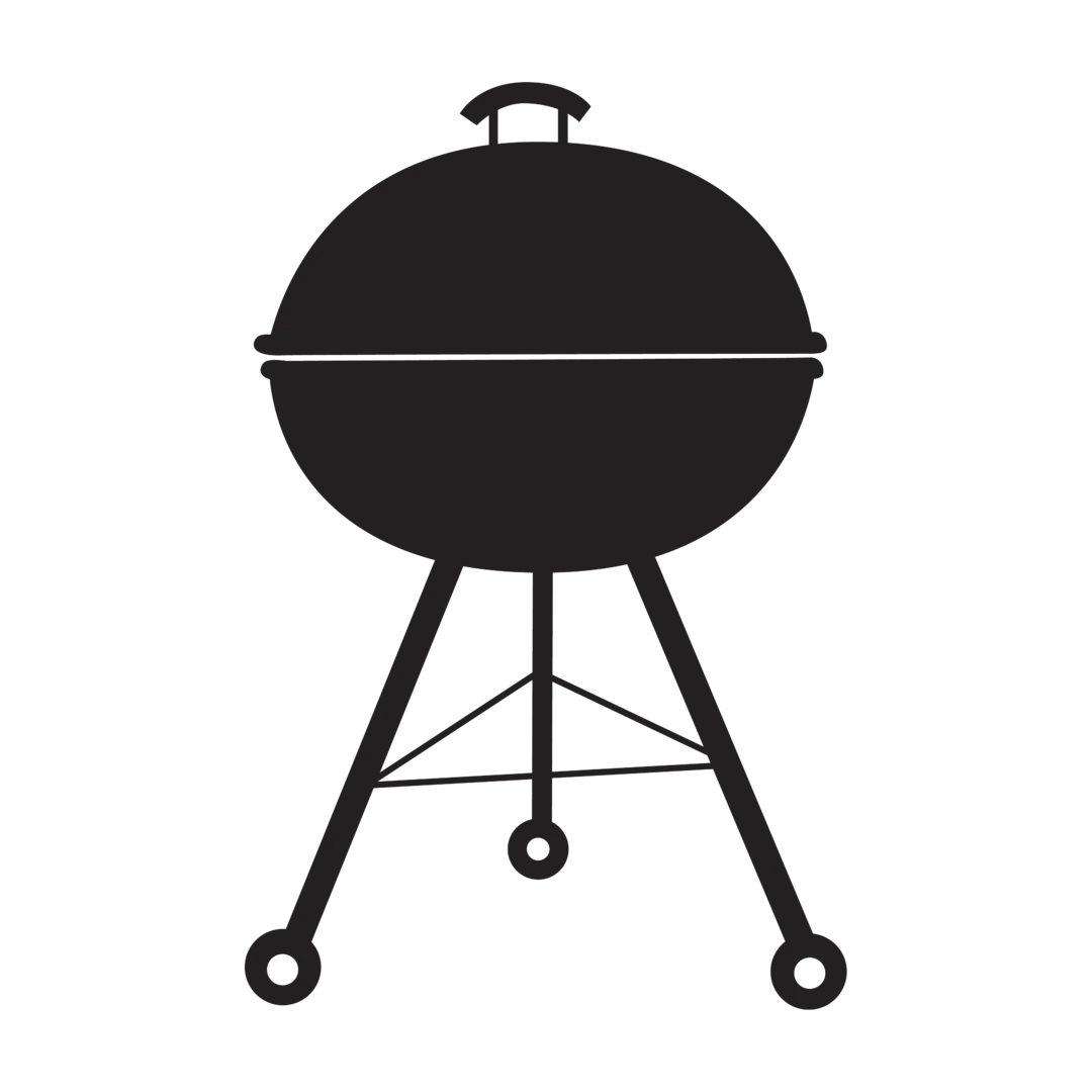 Classic Round Kettle Barbecue Grill Clipart Black and White Silhouette Design