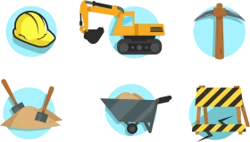Construction Industry Essential Tools and Machinery Flat Design Clipart Collection