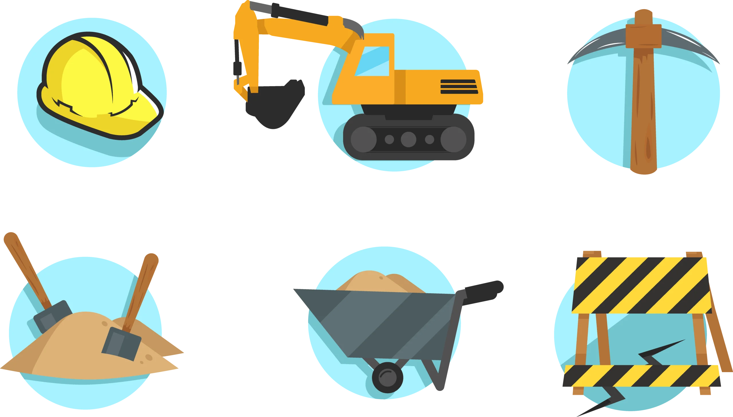 Construction Industry Essential Tools and Machinery Flat Design Clipart Collection