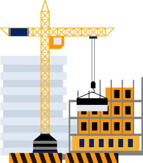 Construction Site Urban Development Clipart with Tower Crane and Building Progress