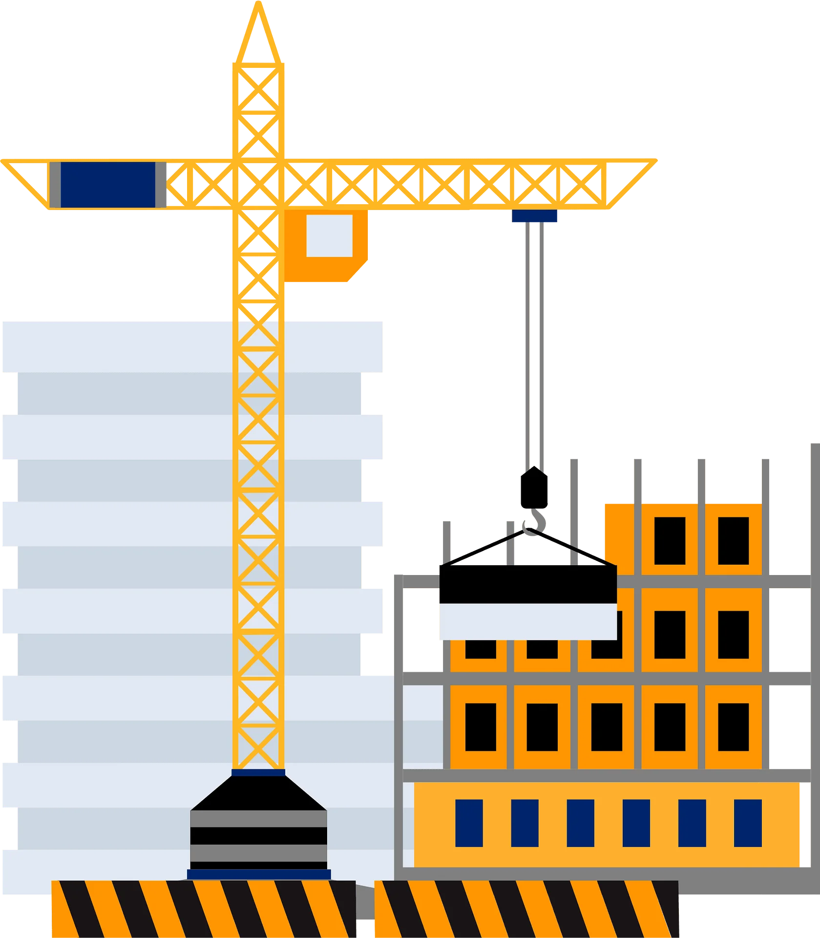 Construction Site Urban Development Clipart with Tower Crane and Building Progress