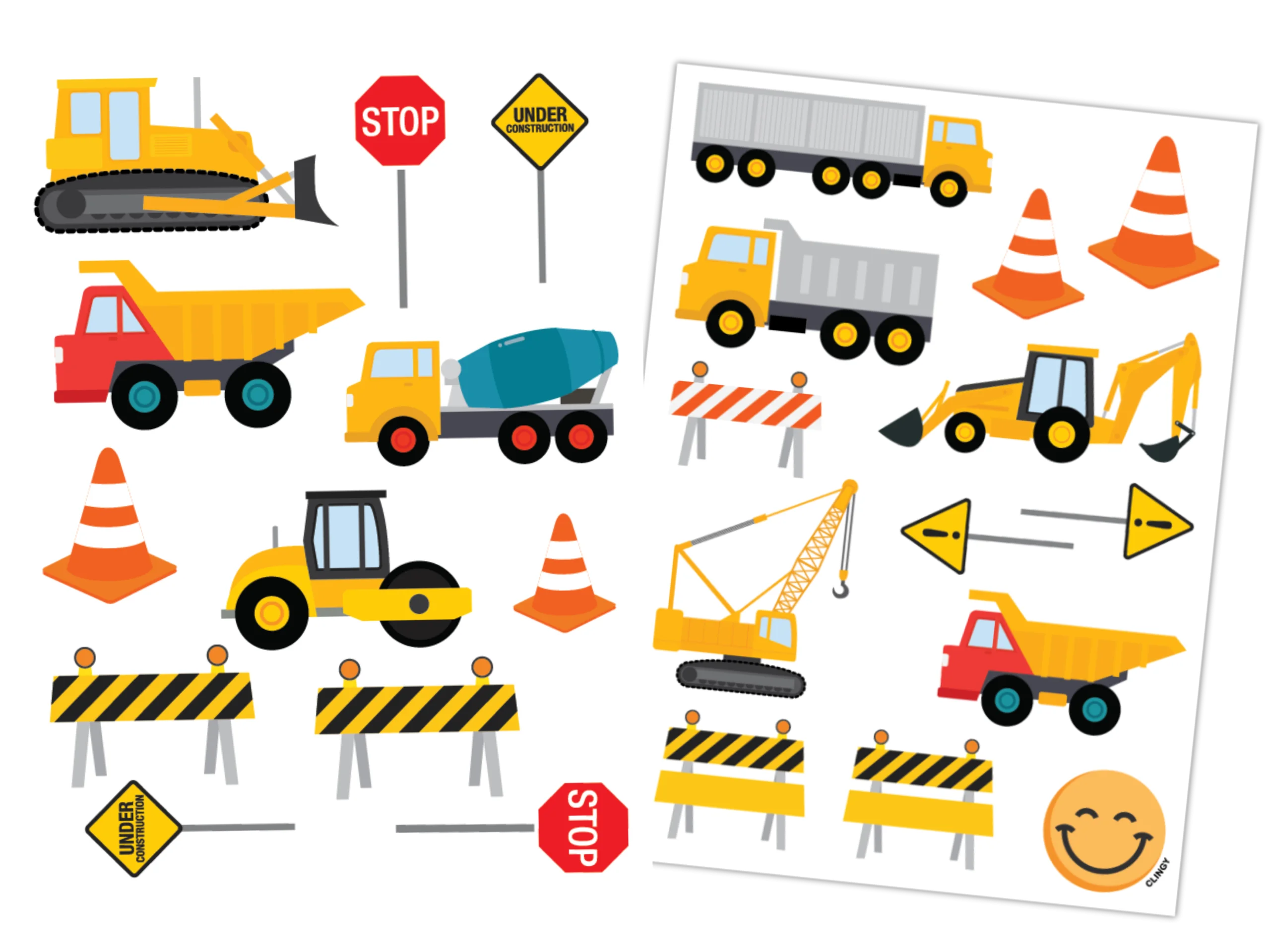 Construction Site Vehicles and Road Safety Signals Clipart Collection