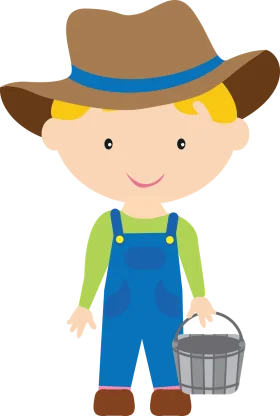 Cute Little Farmer Boy in Overalls and Wide-Brimmed Hat Clipart Illustration