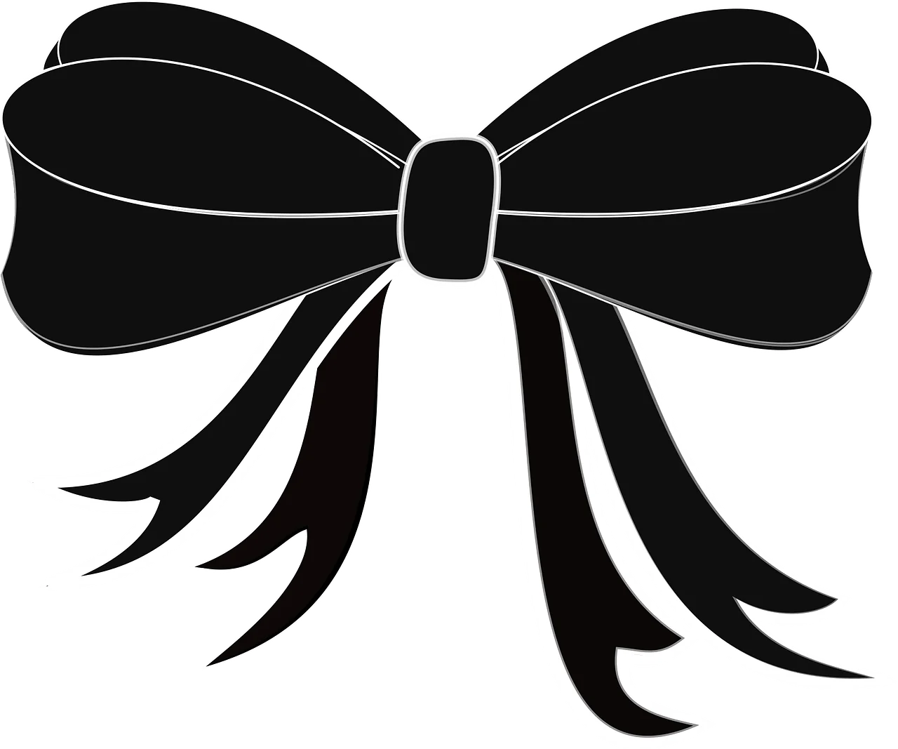 Elegant Black Bow Clipart Design with Flowing Ribbons and Silhouette Style