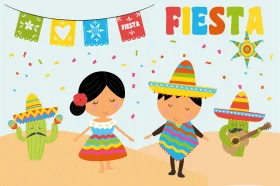 Festive Cinco de Mayo Celebration Clipart with Cheerful Characters and Decorations