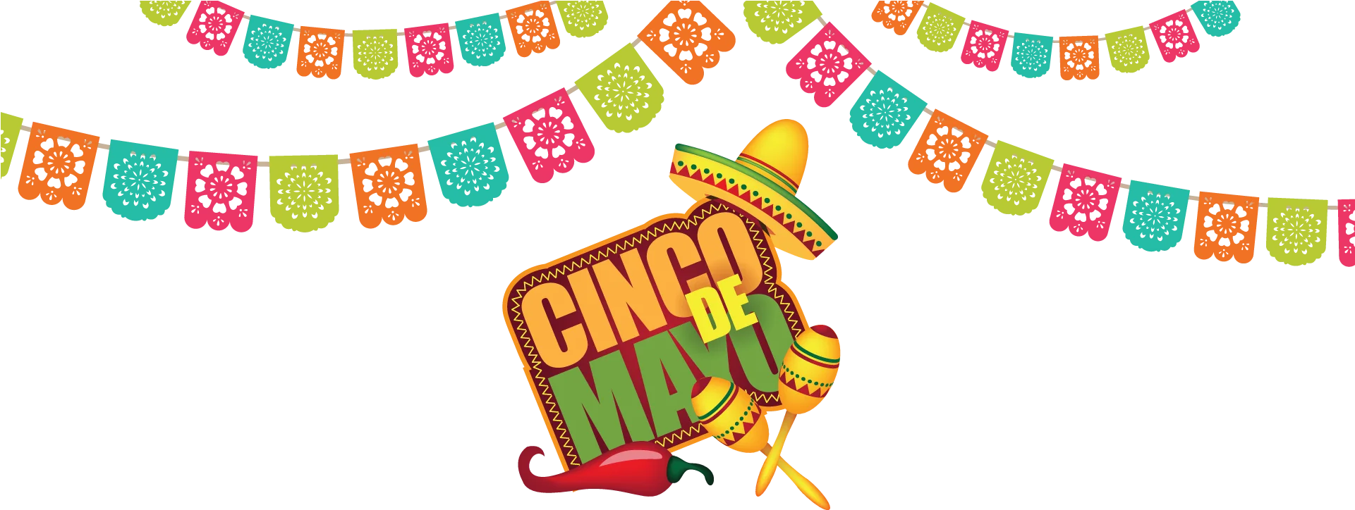 Festive Cinco de Mayo Celebration Clipart with Colorful Papel Picado Banners