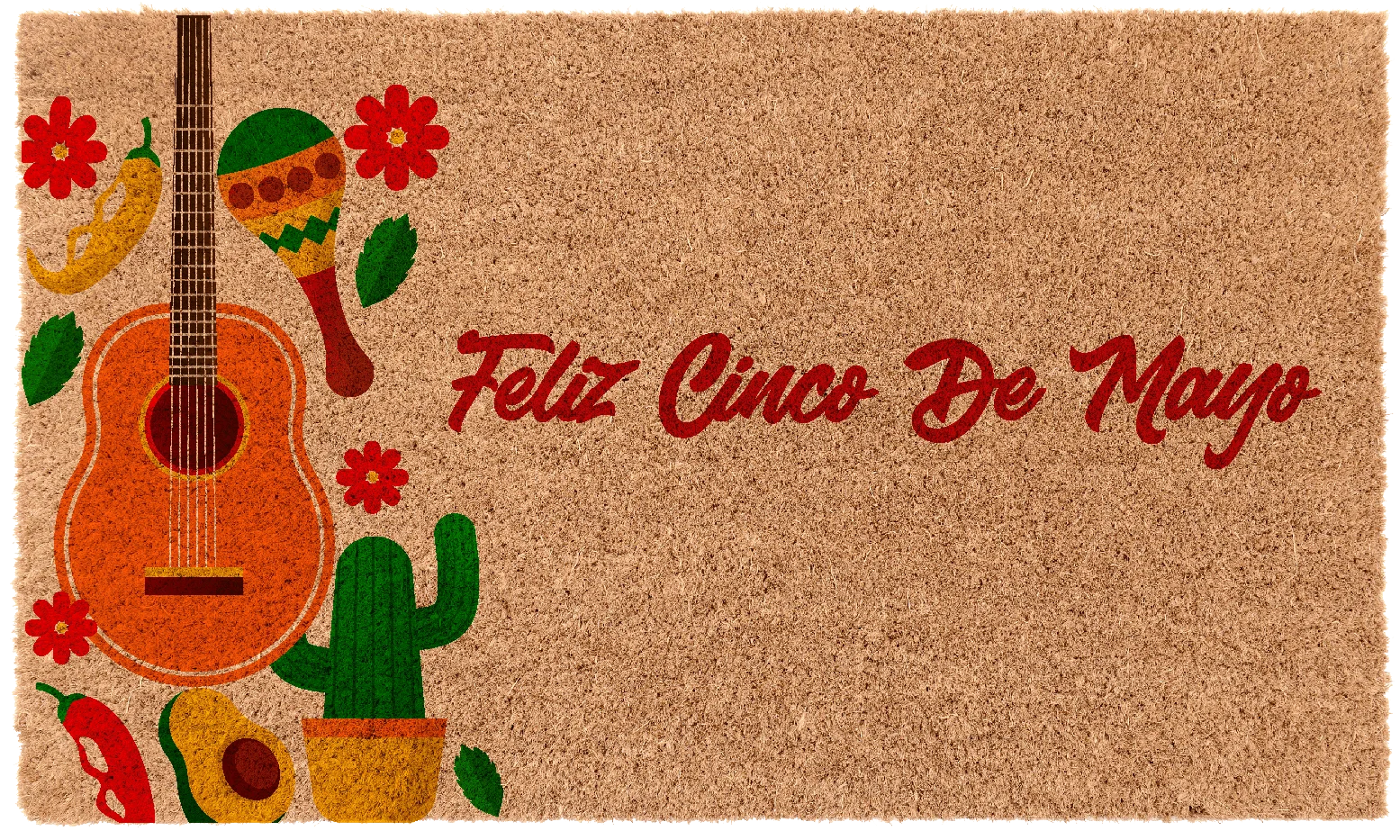 Festive Cinco de Mayo Celebration Clipart with Guitar, Flowers, and Cactus