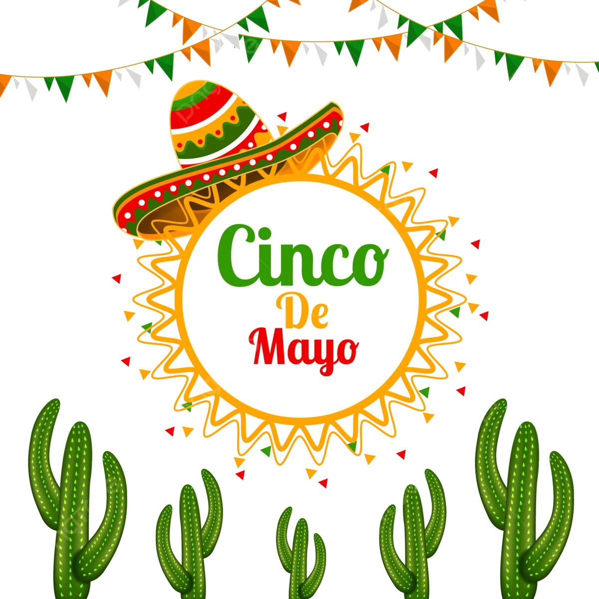 Festive Cinco de Mayo Celebration Clipart with Sombrero and Cactus Design