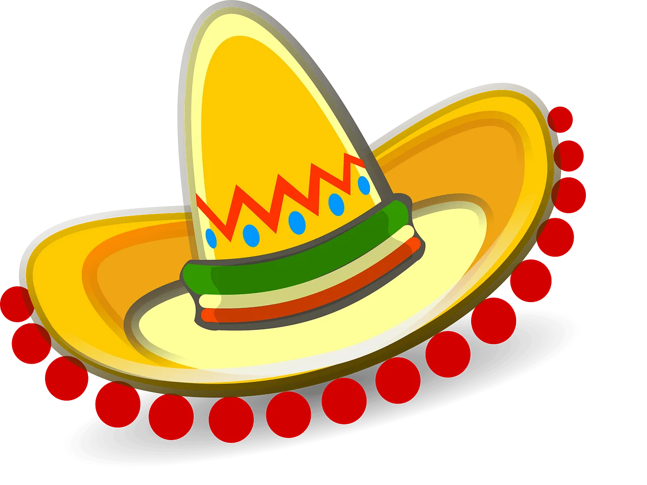 Festive Mexican Sombrero Clipart Illustration with Decorative Pom-Pom Border